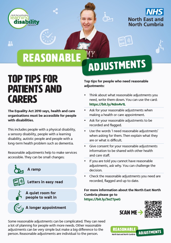 Reasonable Adjustments, top tips for reasonable adjustments. Please visit or contact Reception on 01642 745350 for more information for reasonable adjustments.